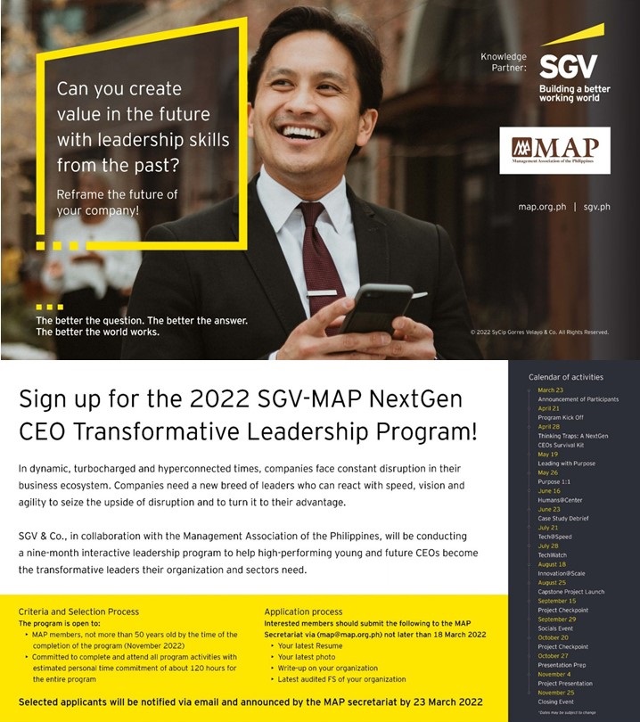 Sign up NOW for the 2022 SGV-MAP NextGen CEO Transformative Leadership Program! Deadline is until March 18, 2022